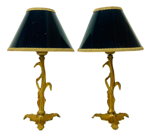 Art Nouveau Style Brass Foliage Table Lamps France 1950s, Set of 2