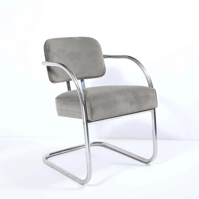 This sophisticated Art Deco Machine Age occasional/ side chair was realized in the United States, circa 1935. It features...