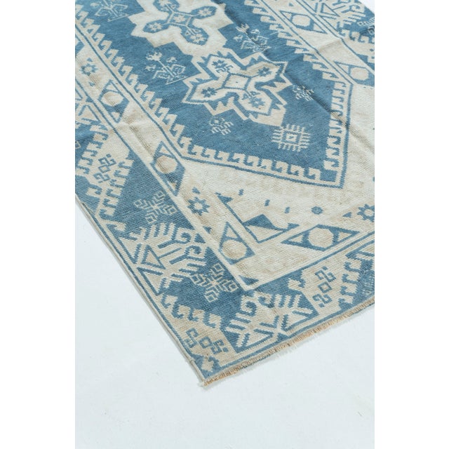 Blue Vintage Circa 1940 Blue Turkish Oushak Hand Knotted Wool Rug 3'2 X 5'7 For Sale - Image 8 of 8