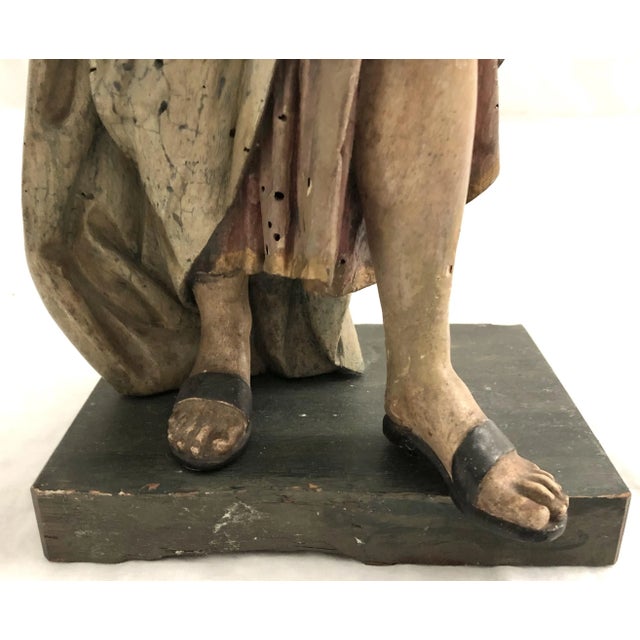 Khaki A Late 17th C. Italian or Northern European Carved Wood Sculpture of a Saint For Sale - Image 8 of 9