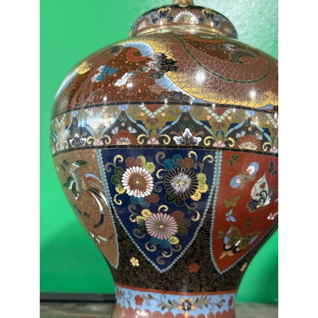Japanese Cloisonne Goldstone Enamel Dragon Covered Jar Meiji Period For Sale In New York - Image 6 of 11