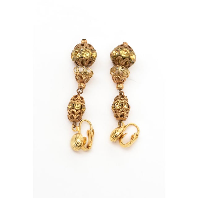 Frank Hess for MIriam Haskell Gold Dangle Clip on Earrings 1990's, A Pair For Sale In Miami - Image 6 of 7