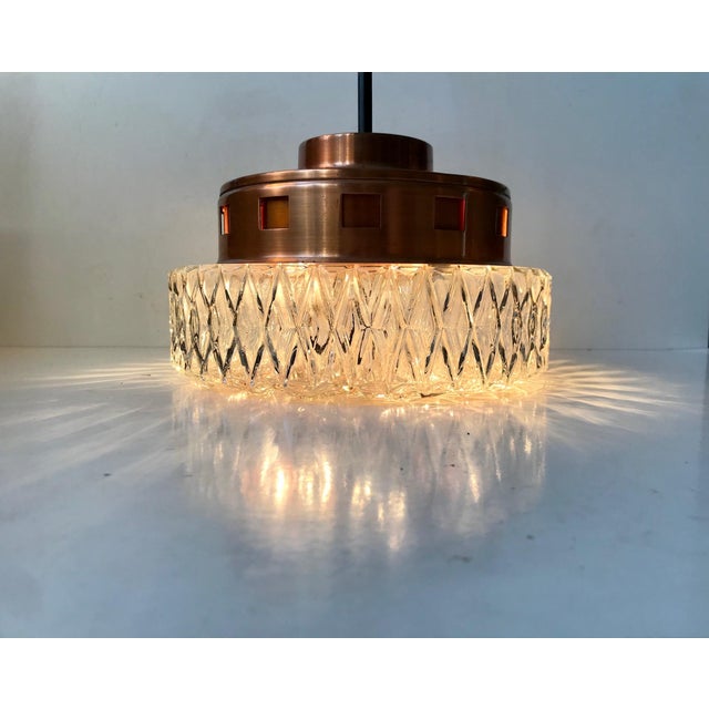 Metal Space Age Copper and Crystal Ceiling Lamp from Orrefors, 1960s For Sale - Image 7 of 11