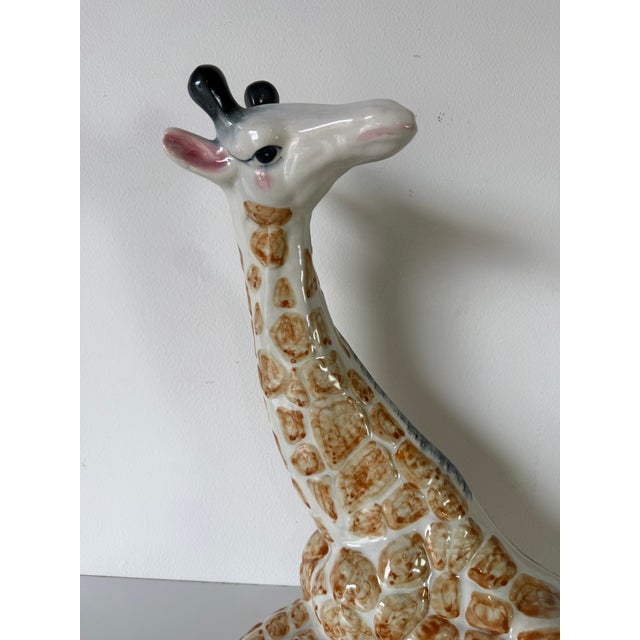 Brown 1980s Vintage Hand-Painted Ceramic Giraffe Sculpture For Sale - Image 8 of 12