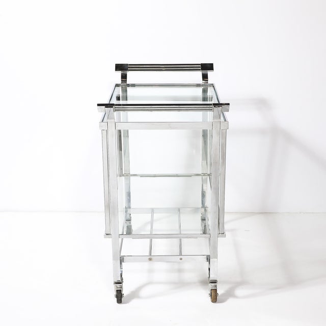 Art Deco Polished Nickel Two-Tier Serving Cart W/ Glass Doors by Treitel & Gratz For Sale - Image 9 of 13