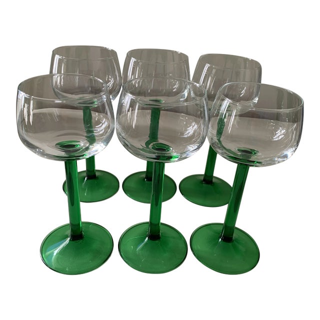 1970s Green French Luminarc Cordial Glassware- Set of 6 For Sale