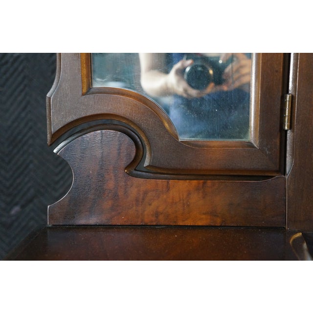 Wood Antique Jacobean Gothic American Walnut Vanity Dressing Table Tri Fold Mirror For Sale - Image 7 of 18