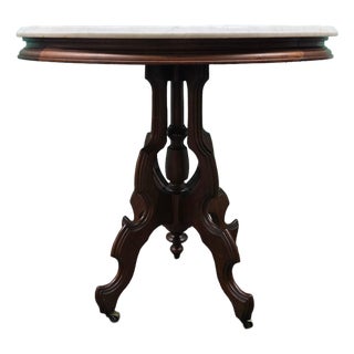 Traditional Wooden Marble Top Side Table With Casters For Sale