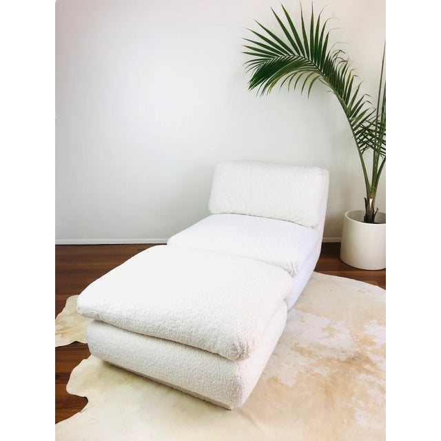 Vintage 1970s Pair of Modern Slipper Chairs & Ottoman in White Faux Shearling / Boucle Upholstery by Marge Carson For Sale - Image 9 of 11