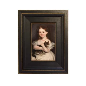 "Girl With Cat" Contemporary Reproduction Print on Canvas, Framed