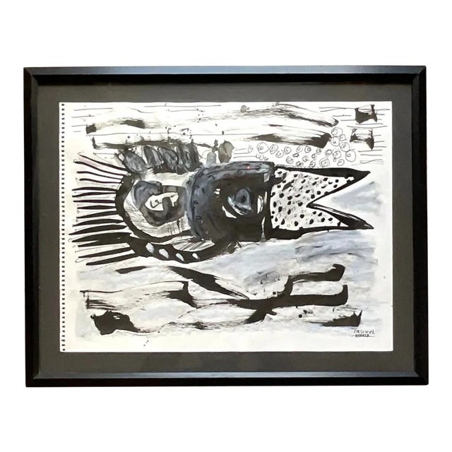 Vintage Boho Original Watercolor on Paper Signed John Van Orsouw 2009 For Sale