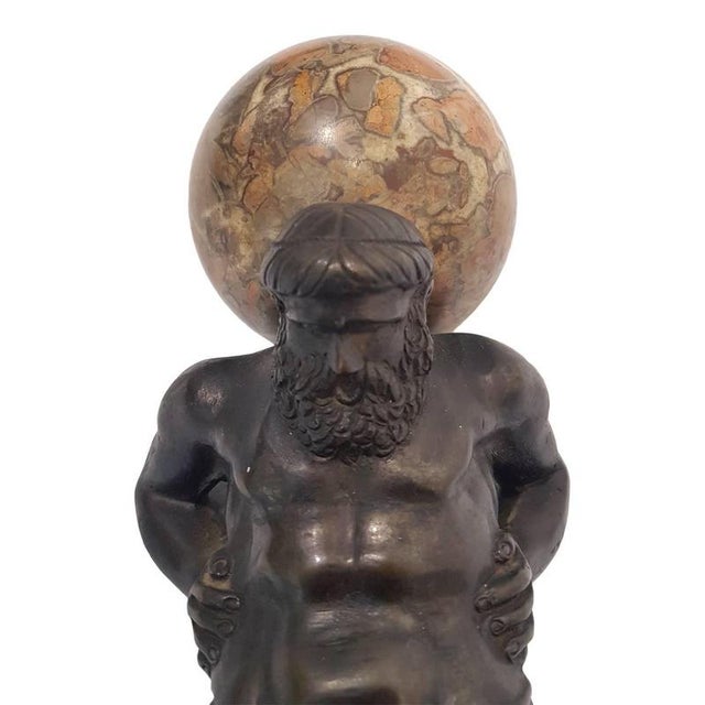 Bronze statue with a sky-blue marble vault, on a white marble base. Italy, early 19th century. Dimensions: 32 x 10 x 10...