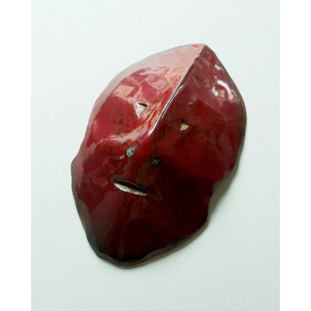 Ceramic Mask in Red-Toned Glazed Ceramic in the style of Accolay, 1970s For Sale - Image 7 of 7