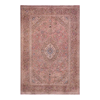 Boho Chic Persian Kashan Pink/Brown Wool Rug - 8'0'' X 11'6'' For Sale