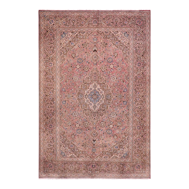 Boho Chic Persian Kashan Pink/Brown Wool Rug - 8'0'' X 11'6'' For Sale