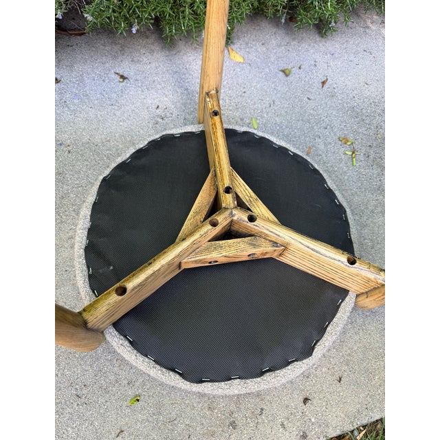 Wood Vintage Danish Modern Style Upholstered Tripod Stools - Set of 3 For Sale - Image 7 of 8