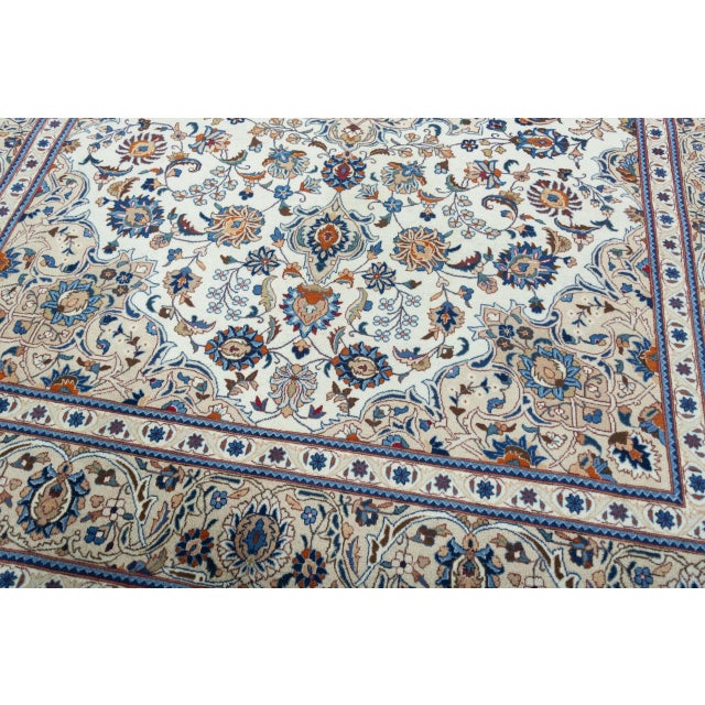 Textile Hand-Knotted Cork Wool Kashmar Rug with Floral Design, 1990s For Sale - Image 7 of 13