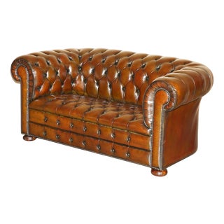Chesterfield Two-Seater Sofa in Brown Leather, 1920s For Sale