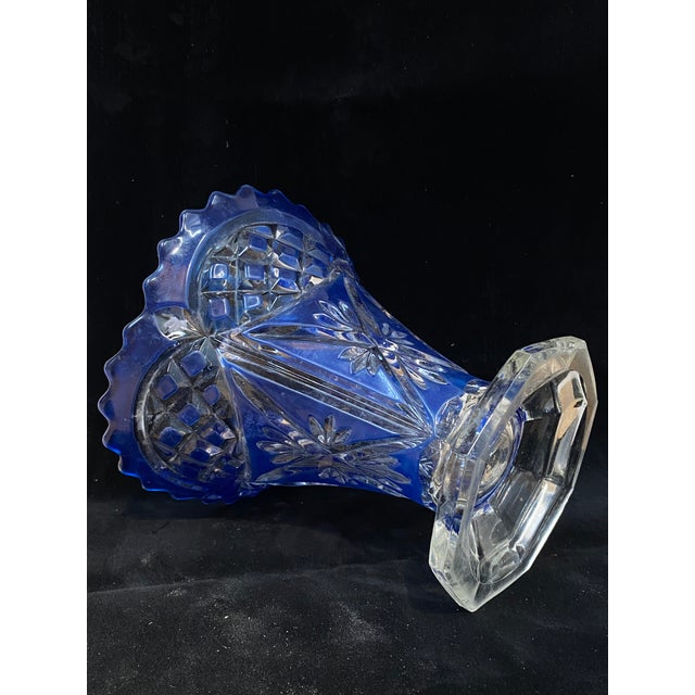 Blue Art Deco Flared Vase in Blue Crystal, 1920 For Sale - Image 8 of 9