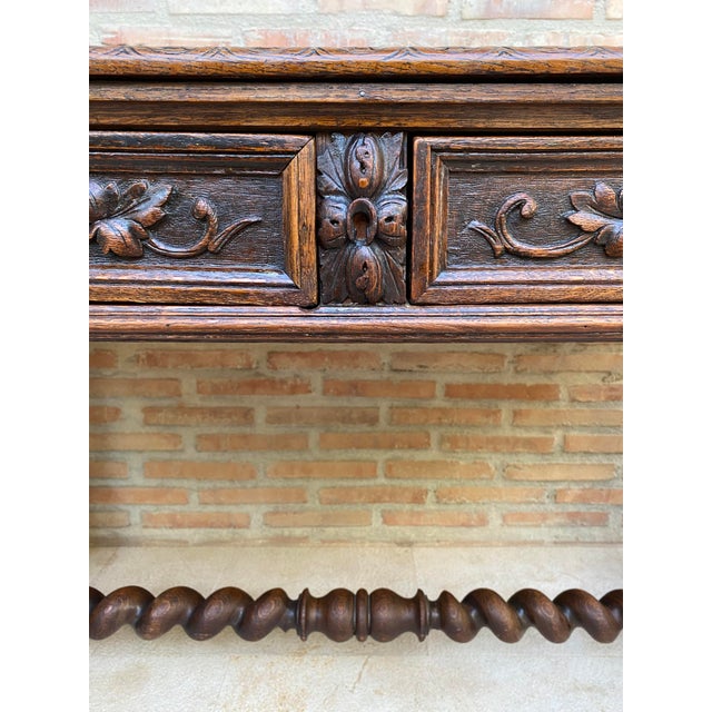 French Carved Wood Writing Table With Barley Twist Legs, Mid-20th Century For Sale - Image 4 of 17