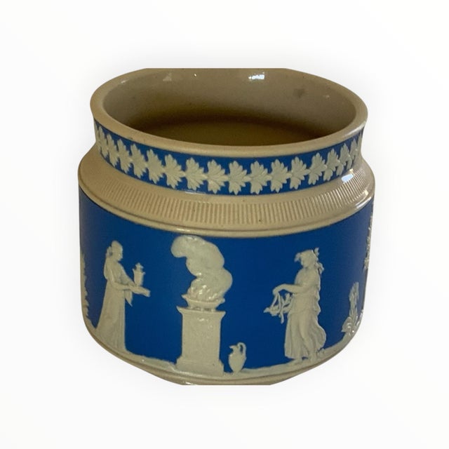 Neoclassical Antique Copeland Late Spode Blue Jasperware Cache Pot Planter Neoclassical Figures C. 1894-1910 For Sale - Image 3 of 8