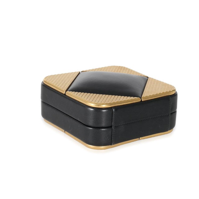 Animal Skin Black Lambskin Gold Metal Square CC Clutch For Sale - Image 7 of 7