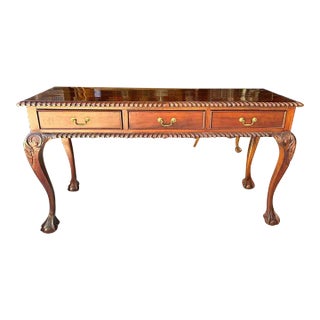 Stunning Hand Carved Vintage 3 Drawer Writing Desk / Console For Sale