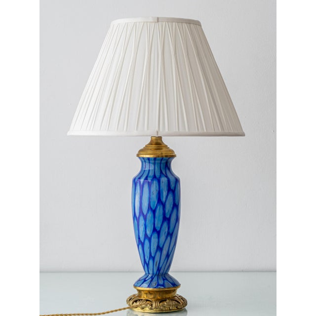 Art Deco Bohemian Blue Art Glass Table Lamp with Cast Brass Base.Czechoslovakia, 1920s For Sale - Image 4 of 18