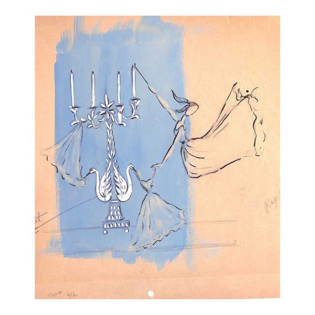 Candelabra W/ Swans C1950s Watercolor by Alexander Warren Montel (1921-2002) For Sale