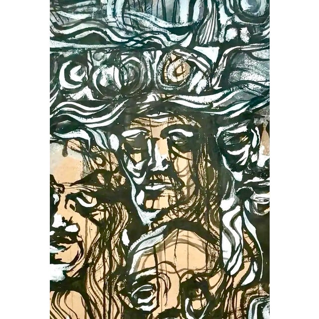 Abstract Vintage Abstract Face Oil Painting on Paper For Sale - Image 3 of 5