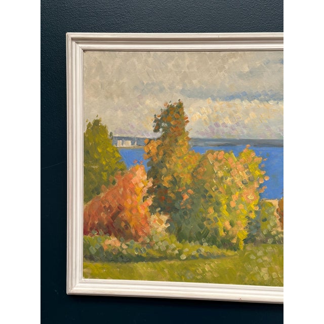 Original swedish oil on canvas – “by the sea” by h. Lindmark – signed & dated 1983 – vintage & framed – 62 × 53 cm (24.4"...
