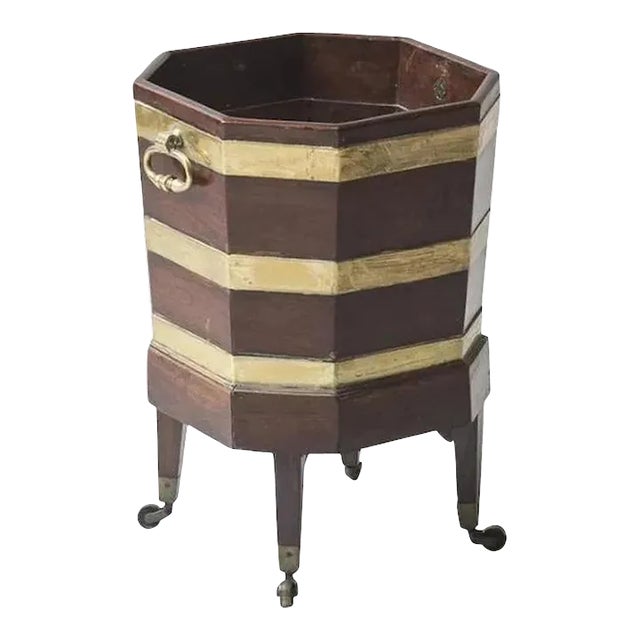 18th Century George III Brass Bound Octagonal Mahogany Bucket Form Cellarette or Planter on Stand For Sale