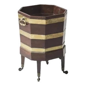 18th Century George III Brass Bound Octagonal Mahogany Bucket Form Cellarette or Planter on Stand