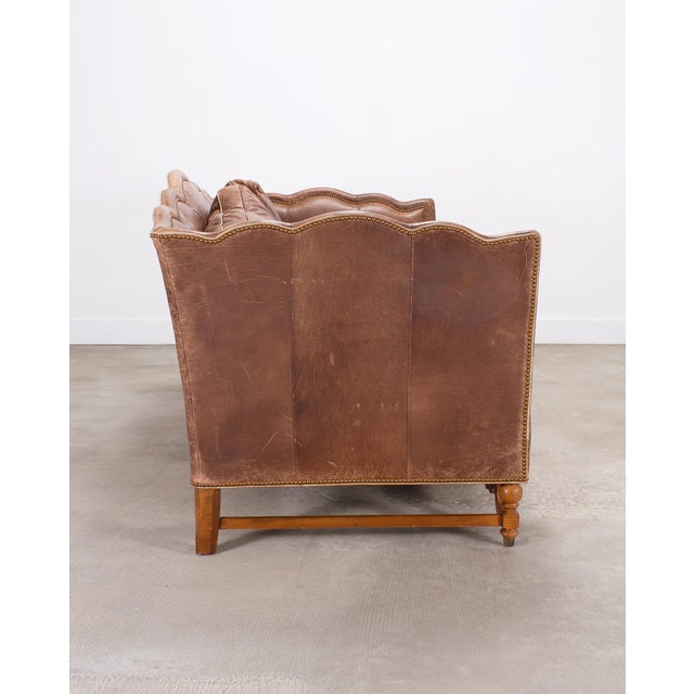 Brown Country English Style Distressed Leather and Walnut Sofa For Sale - Image 8 of 18
