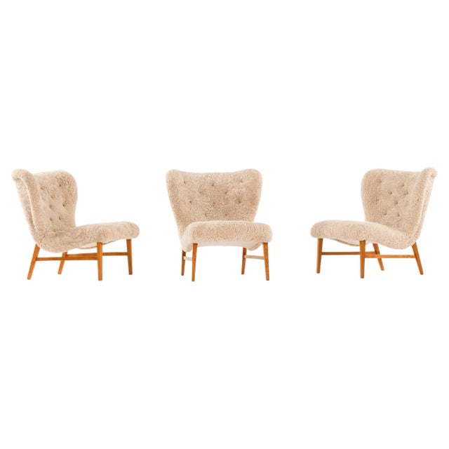 Easy Chairs in Beech & Reupholstered in Sheepskin attributed to Erik Bertil Karlén, 1940s For Sale - Image 11 of 11