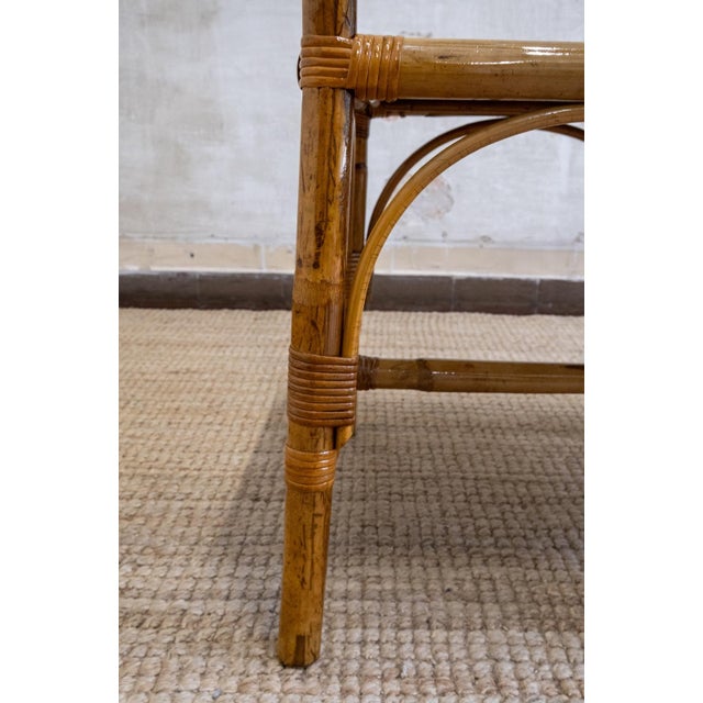 Wood Bamboo and Rush Fabric Chairs, Italy, 1970s, Set of 4 For Sale - Image 7 of 8