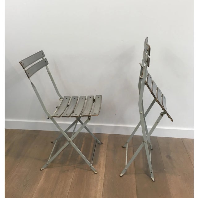 Gray Zanotta, Grey Leather and White Lacquered Metal Folding Chairs, Italian - A Pair For Sale - Image 8 of 13