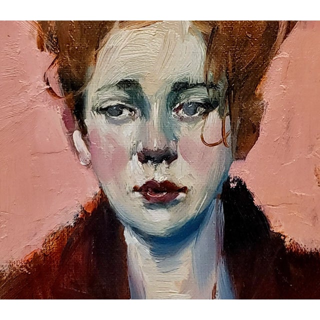 Malcolm Liepke -Melancholic Girl Wearing a Red Coat -Oil Painting For Sale In Los Angeles - Image 6 of 10