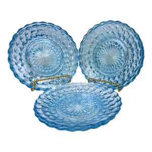 Mid 20th Century Anchor Hocking Sapphire Blue Bubble Depression Glass Plates- Set of 3