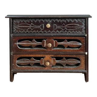 Vintage Carved Wood Miniature Chest For Sale