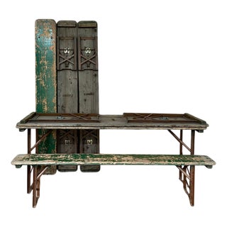 Large French Folding Bench and Table Set, 1950s, Set of 3 For Sale