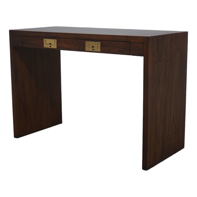 Henredon Oak Campaign Style 1 Drawer Writing Desk For Sale