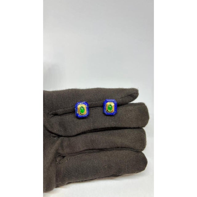Natural Emerald & Lapis Earring in 14k Gold For Sale - Image 4 of 8