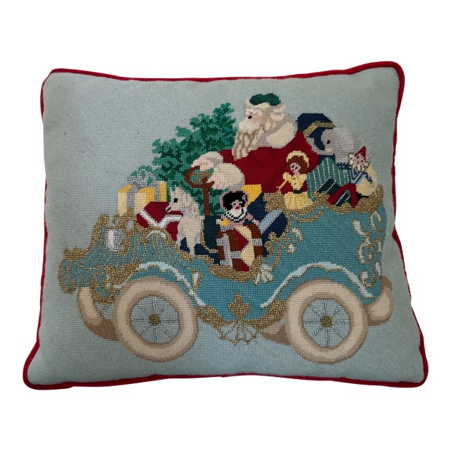 Late 20th Century Santa Claus Needlepoint Pillow For Sale
