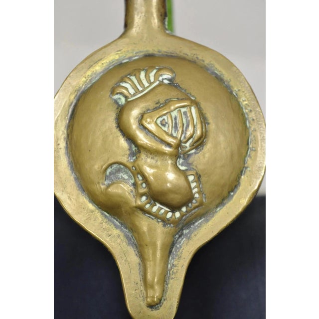 Renaissance Antique Gothic Renaissance Green Ceramic Pitcher With Brass Soldier Armor Lid For Sale - Image 3 of 11