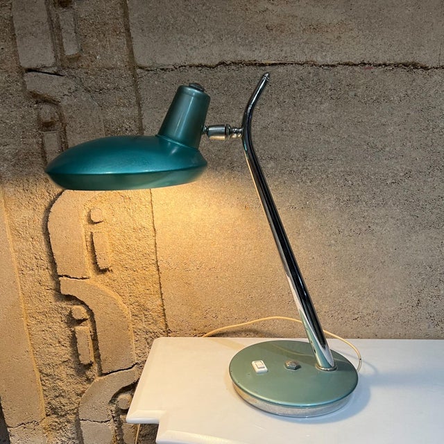 AMBIANIC presents 1960s Green Desk Lamp Space Age Boomerang in the Style of Luis Pérez de la Oliva for Fase from Madrid,...