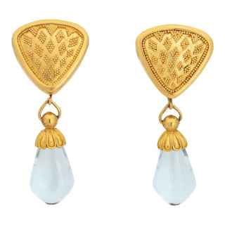 Mid 20th Century Maija Neimanis Aquamarine Earrings 22k 18k Yellow Gold Drops - 2 Pieces For Sale