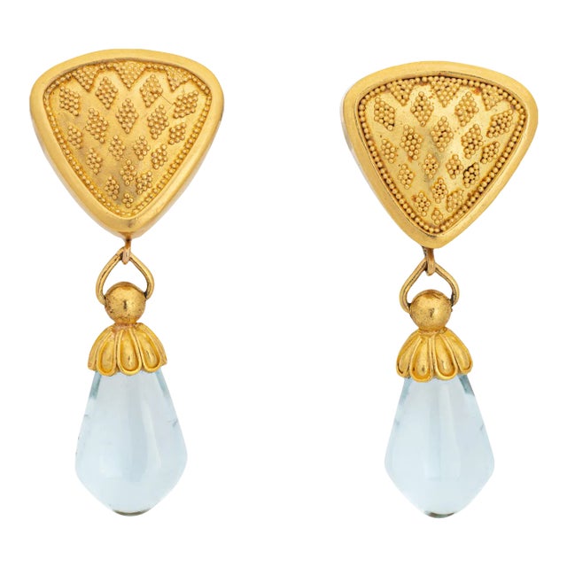 Mid 20th Century Maija Neimanis Aquamarine Earrings 22k 18k Yellow Gold Drops - 2 Pieces For Sale