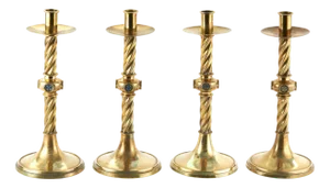 Mid 19th Century Ecclesiastical Brass Candlesticks with Spiral Twist Stems, 1860, Set of 3