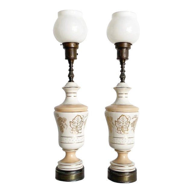 Mid Century Porcelain and Brass Table Lamps For Sale